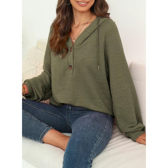 Waffle knit hooded sweatshirt - Picture 3 of 3